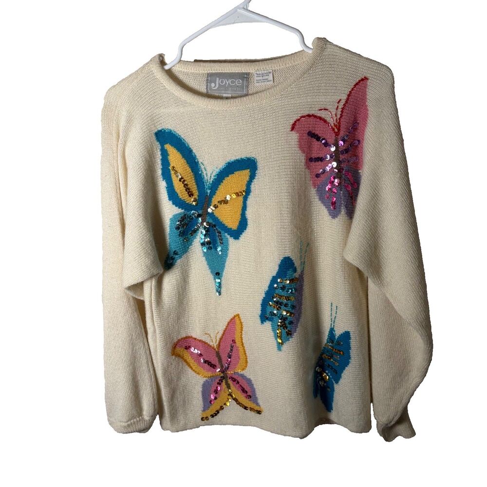 Acrylic Knits for Joyce Vintage Sweater Women's Small Butterfly Sequin Pullover